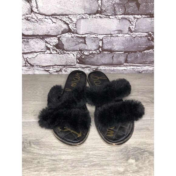 Sam Edelman Griselda Black Faux Fur Strap Slides Sandals Women’s Sz 9M US/39EU - Picture 3 of 15